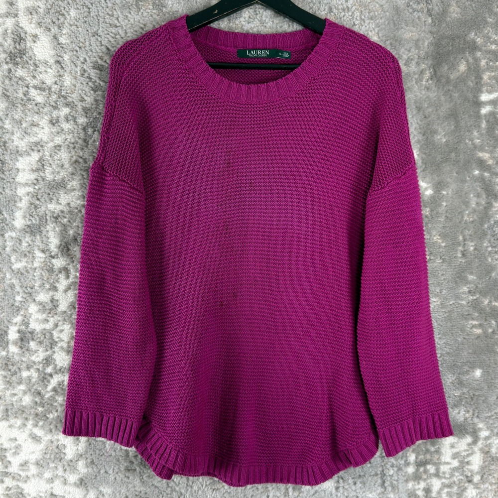 Lauren Ralph Lauren Sz XL Textured Knit Shaker Sweater Purple Long Sleeve Womens
